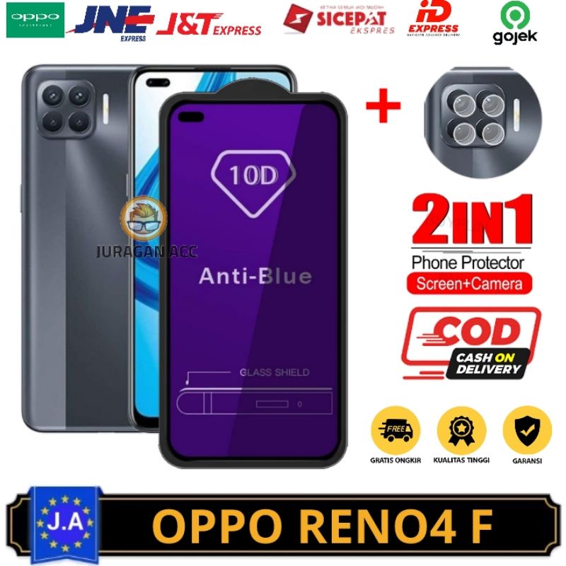 PROMO 2IN1 Tg Anti Gores Blue Light Full Layar Oppo Reno4 F  Tempered Glass Full Blue Anti Radiasi S