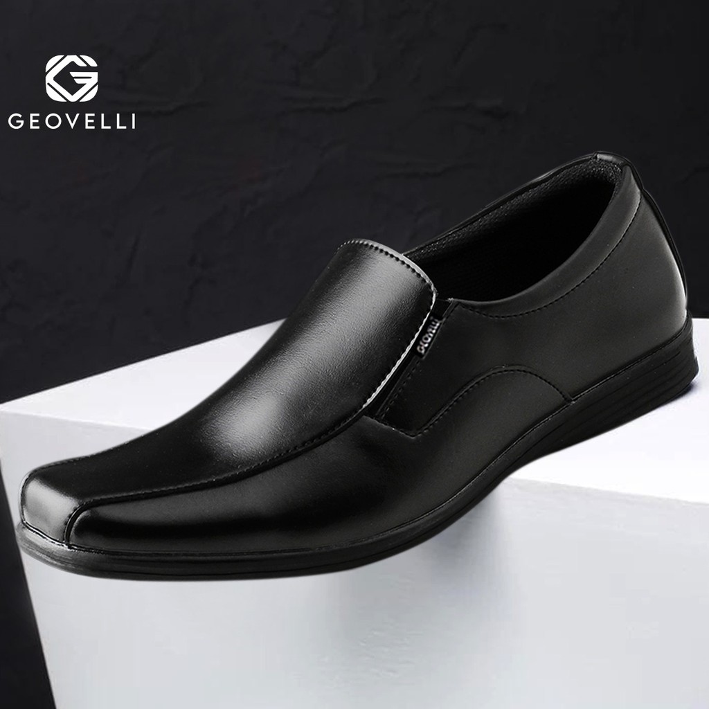 GEOVELLI Sepatu Pantofel Pantopel Kulit Pria Murah Pendek Formal Kerja Kantor  Hitam Gudang pabrik