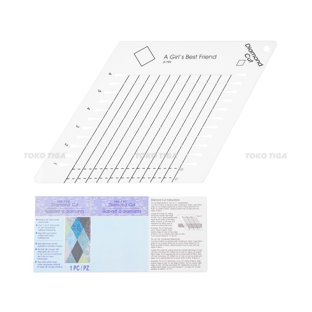 Penggaris Patchwork Diamond Cut 60 Derajat / Quilting Ruler (HM-779)