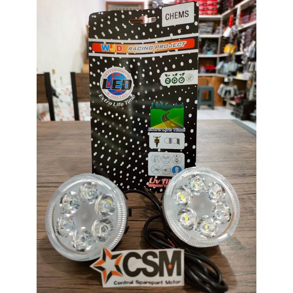 Sepasang Lampu Tembak Sorot Motor Mobil LED 6 Mata Gepeng Slim Super Terang Chems