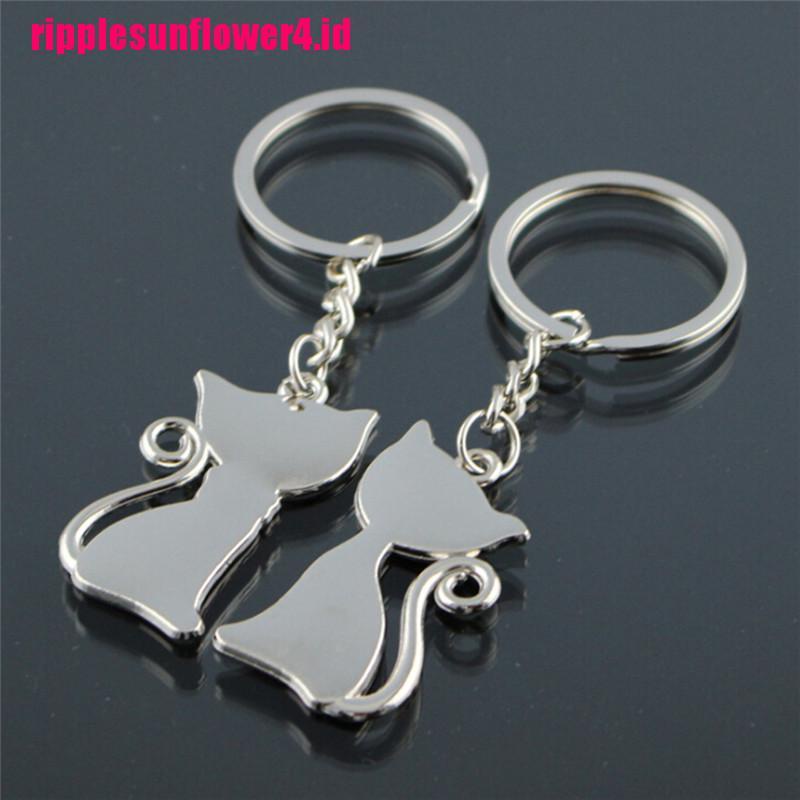 1 Pasang Gantungan Kunci Bentuk Kucing Lucu Bahan Alloy