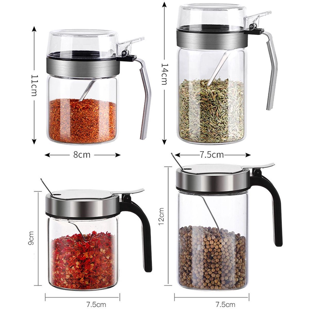 [Elegan] Toples Bumbu Garam Gula Dengan Sendok Organizer Stainless Steel Anti-Moisture Condiment Pot