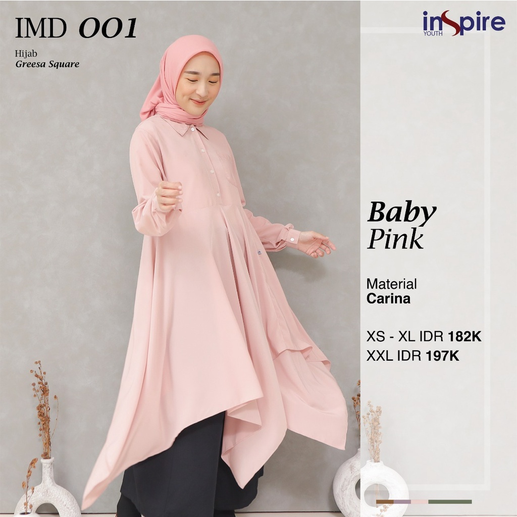 Inspire IMD 001 Midi Dress Terbaru Bahan Carina Motif Polos Simple Terbaru