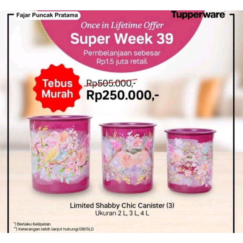 shabby chic canister tupperware 3 pcs