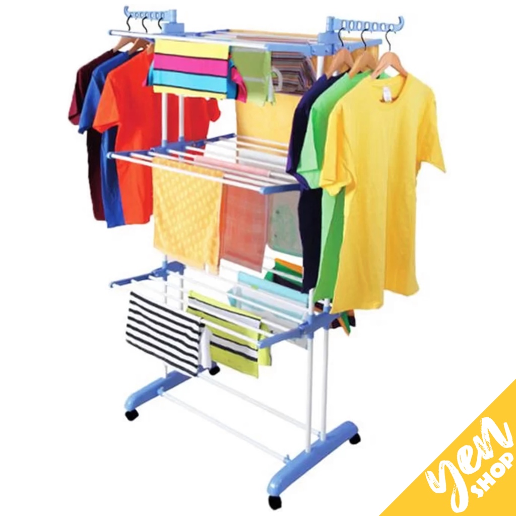 CLOTHES HANGER Rak Tempat Gantungan Baju Berdiri Tiang Gawang Jemuran Pakaian Besi Stand Hanger Stainless Portable Lipat Kapstok Murah Organizer Anak Bayi