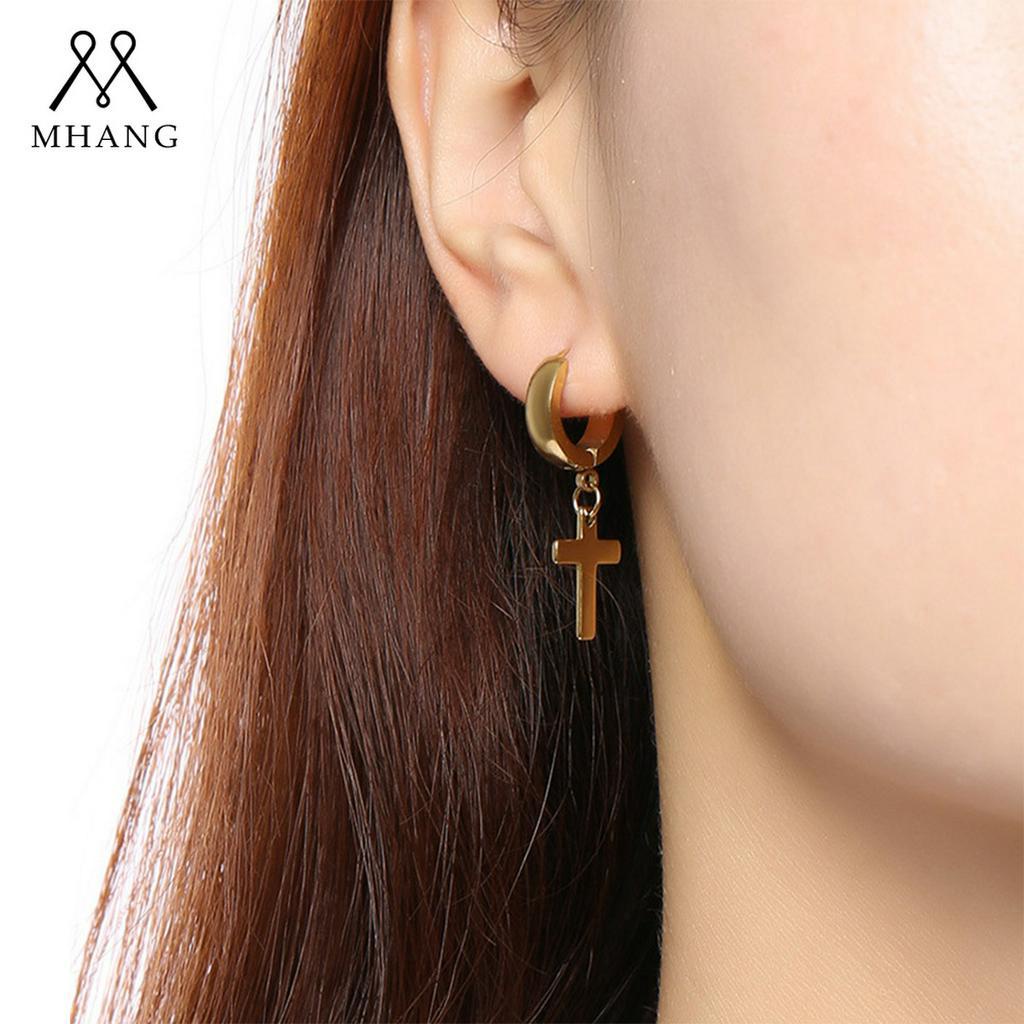 【MHANG】Anting Silang Stainless Steel Gaya Punk Busana Khusus Unisex Penjepit Telinga Tanpa Tindik