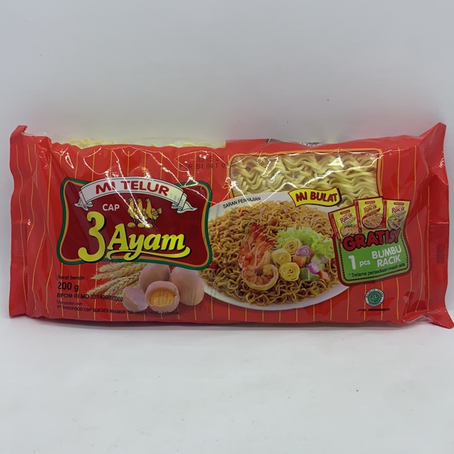

Mie Telur Cap 3 Ayam Bulat Merah 200gr barcode 89686000016