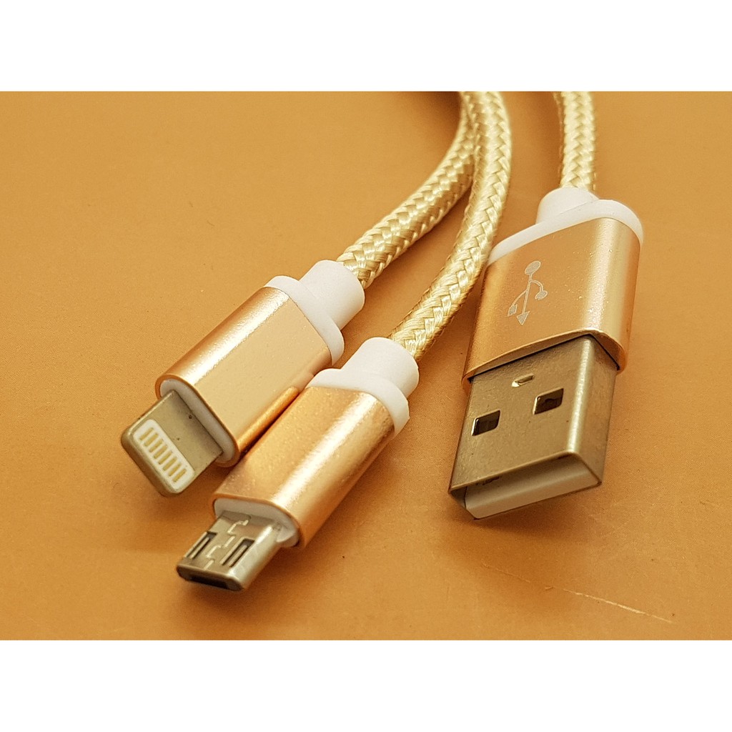 2 in 1 Portable 10cm Woven Style Metal Head 8pin &amp; Micro USB to USB