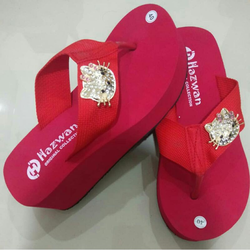 Sandal wanita hazwan jepit besar merah tanpa payet
