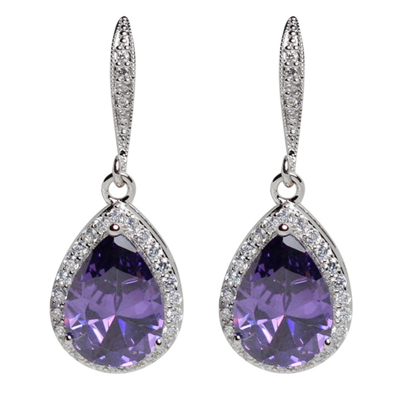 Classic Drop Earring For Women White/Blue/Purple CZ Stone Wedding Engagement Party Accessories Simple And Elegant Jewelry