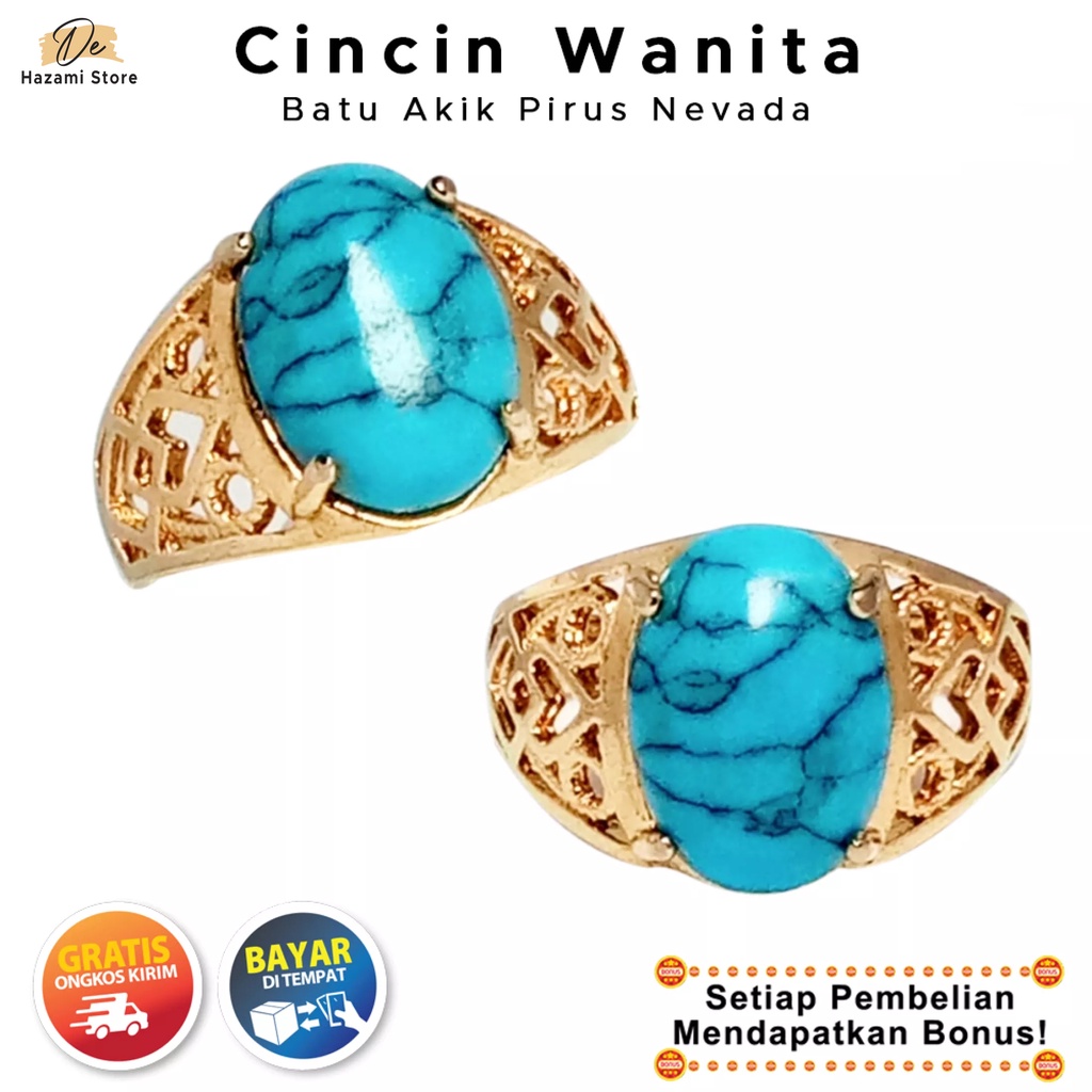 BISA COD Cincin Wanita Batu Akik Pirus Nevada Emas Xuping Asli Simple Korea Keren Terbaru