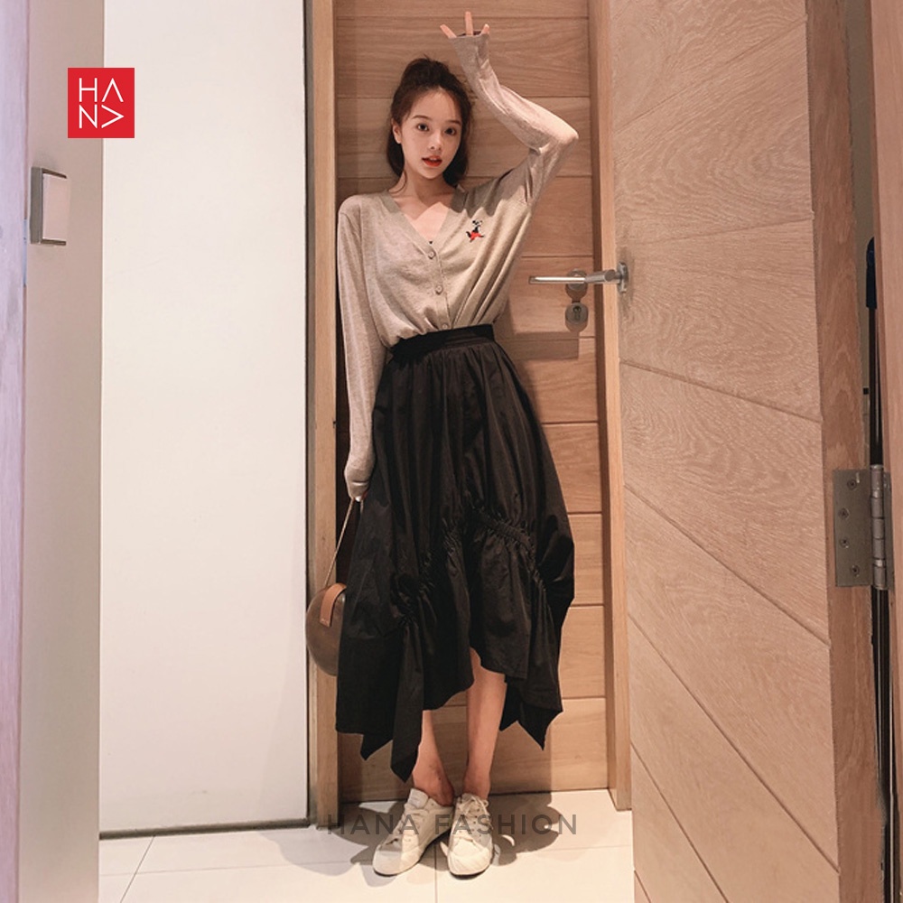 HanaFashion - Rexy Midi Skirt Rok Wanita Korean Look - SK034-Black