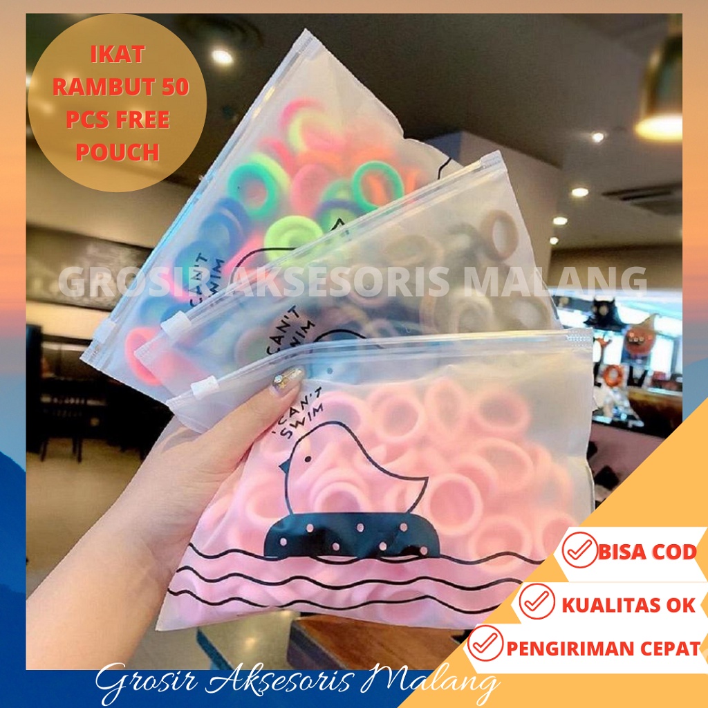 [ 50 PCS FREE POUCH ] IKAT RAMBUT KOREA/IKAT RAMBUT MOTIF STRIPE KOREA / IKAT RAMBUT DONAT