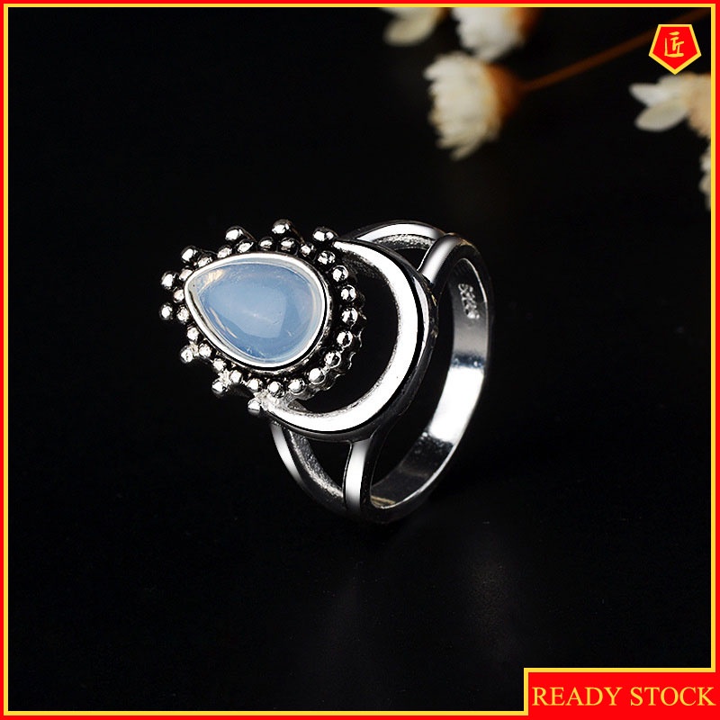 [Ready Stock]Retro Personality Moonstone Silver Ring