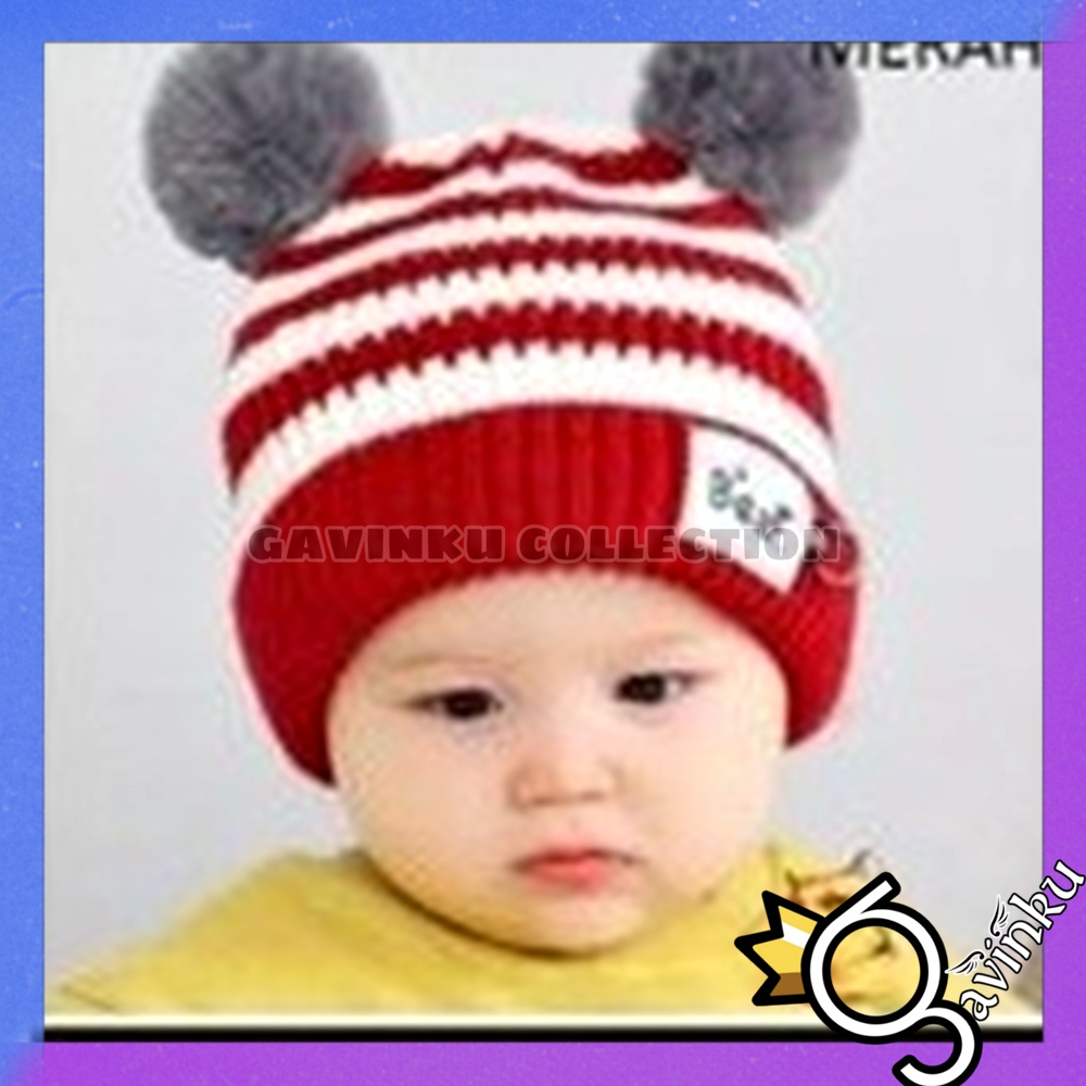 Topi Kupluk Bayi Laki Laki Perempuan Baru Lahir Bear Belang Newborn Model Pom Pom Jambul Rajut Lucu Murah Umur 0 1 2 3 4 5 6 7 8 9 10 11 12 Bulan 1 Tahun Thn Ears Cap