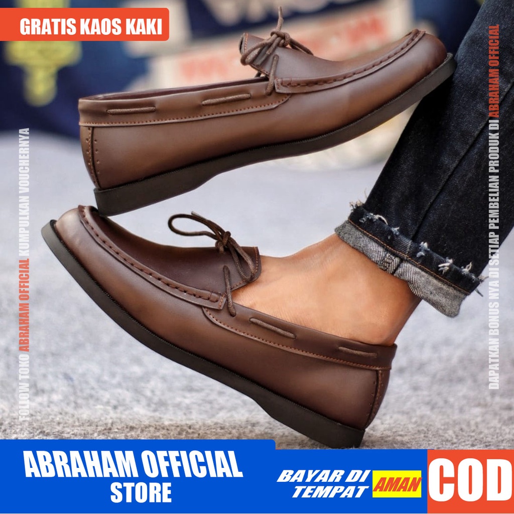 ABRHM X ELDER Casual Slip On Sepatu Kasual Pria Cowok hitam kulit Syntetik Sepatu Kasual Slop Anti Slip Semi Formal Kerja Kuliah Gaya Santai Keren Kekinian Original Murah Terlaris