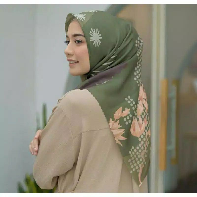 PROMO HIJAB / KRUDUNG SEGI EMPAT VOAL MOTIF DONITA WARNA HIJAU JILBAB KERUDUNG SQUARE TERBARU