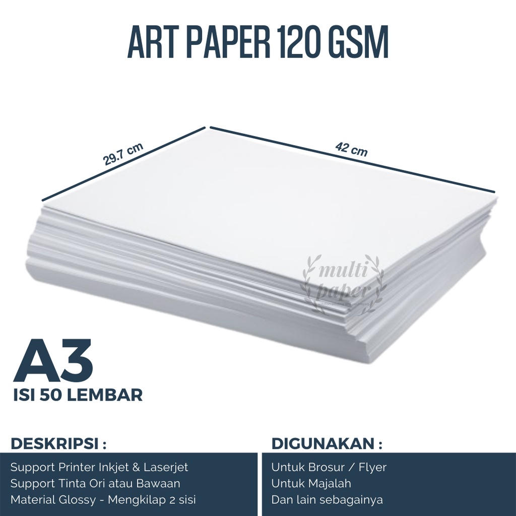 

Dck Kertas Art Paper A3 120 gsm isi 50 lembar / Kertas Art Paper 120 gsm A3