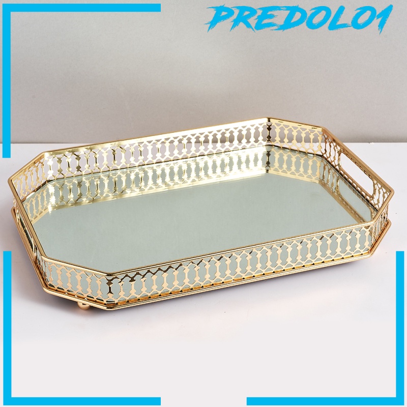 [PREDOLO1] Retro Mirrored Vanity Tray Jewelry Perfume Earring Tray Decor Storage