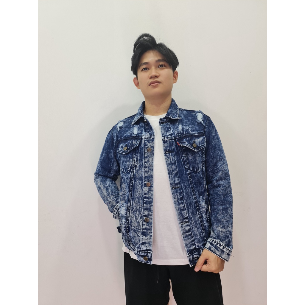 Jaket Jeans Pria Slim Fit Sobek/Jaket Denim Oversize Terbaru Pria Masa Kini