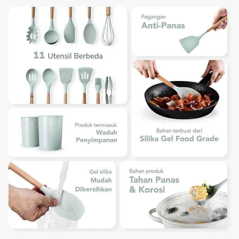 (Readystock)Silicone Kitchen Set 11Pcs+Wadah Penyimpanan. Peralatan Masak Silikon Sutil,Sepatula.Tahan Panas