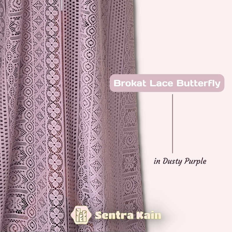 Kain Bahan Kebaya Brokat Lace Butterfly warna dusty purple / ungu