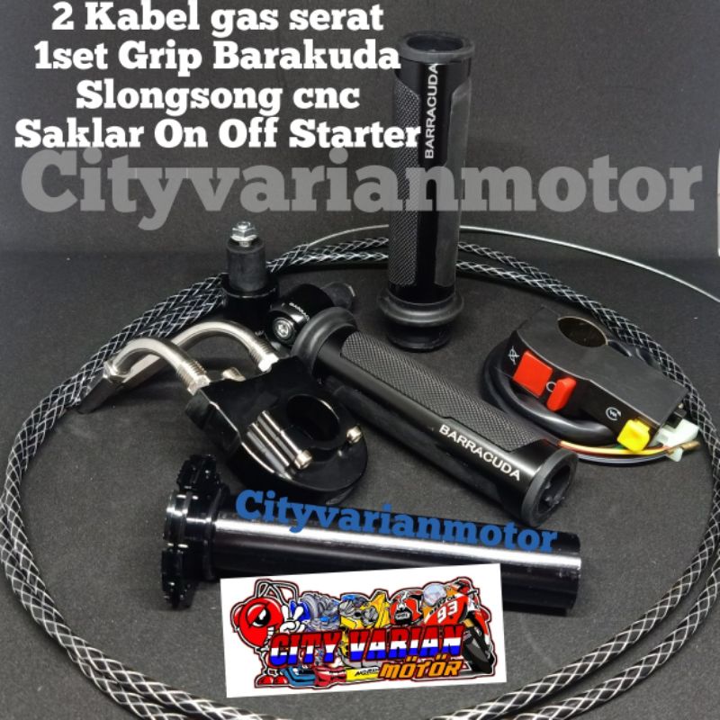 CVM GAS PONTAN FULL CNC 2 KABEL SERAT KARBON 190CM + HANDGRIP BARRACUDA PLUS TOMBOL UNIVERSAL STATER