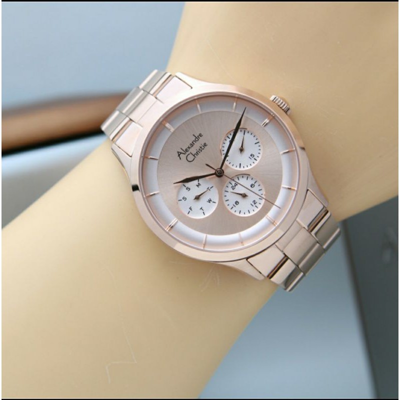 ORIGINAL RESMI JAM TANGAN WANITA ALEXANDRE CHRISTIE CEWEK ROSEGOLD RANTAI ALEXANDER CRISTIE AC 2889