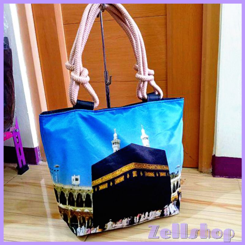 Totebag baitulloh / tas tote Ka'bah / tas muslimah karakter islami / sovenir haji dan umroh by zellshop