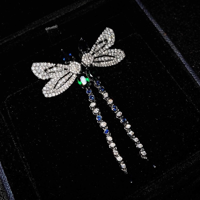 Colorful Moissanite Dragonfly Shape Long Sterling Silver Needle Stud Earrings