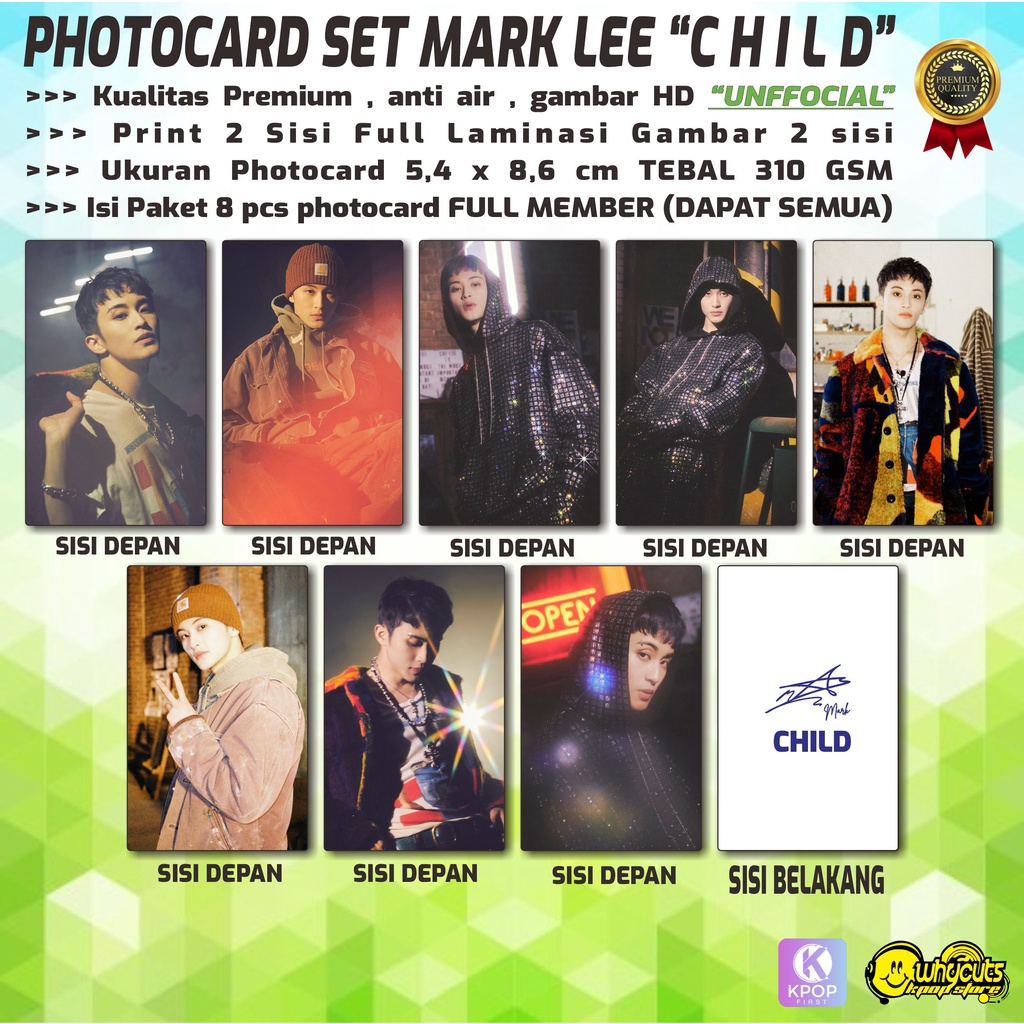 PHOTOCARD SET KPOP PREMIUM MARK LEE / CHILD / PRINT 2 SISI FULL LAMINASI GLOSSY / ANTI AIR