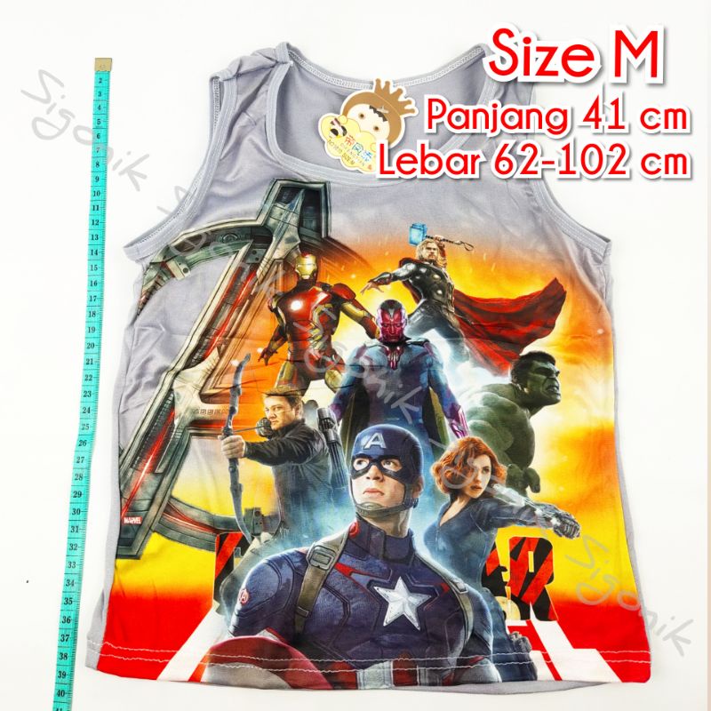 Singlet Motif Anak Cowok Laki M L XL Balita Paud TK SD Bocah Karakter Superhero Murah Sigonik