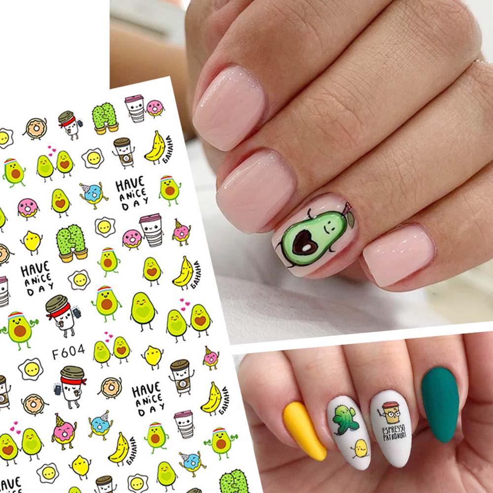 AUGUSTINA Agustina Stiker Kuku Gaya Jepang 3D DIY Anime Kartun Buah Manikur Aksesoris