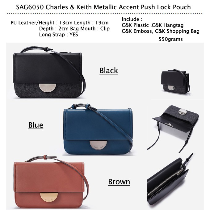 charles and keith metallic accent push lock bag