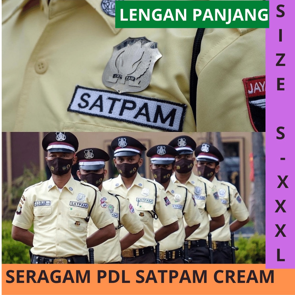 Seragam Satpam PDL Cream Terbaru Lengan Panjang / Seragam Security Krem / Setelan Baju Satpam 2022 W