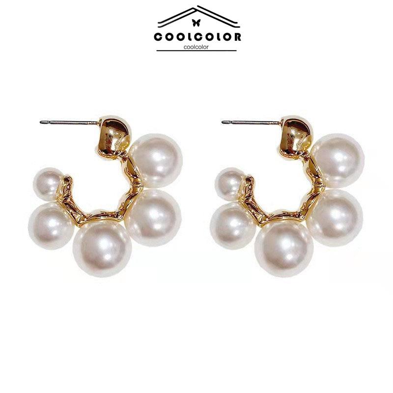 COD❤️1 Pasang Anting Stud Mutiara Pejantan Lingkara Anti Memudar Earrings panjang Aksesoris Wanita Fashion Tusuk Mewah Korea Gaya Rumbai
