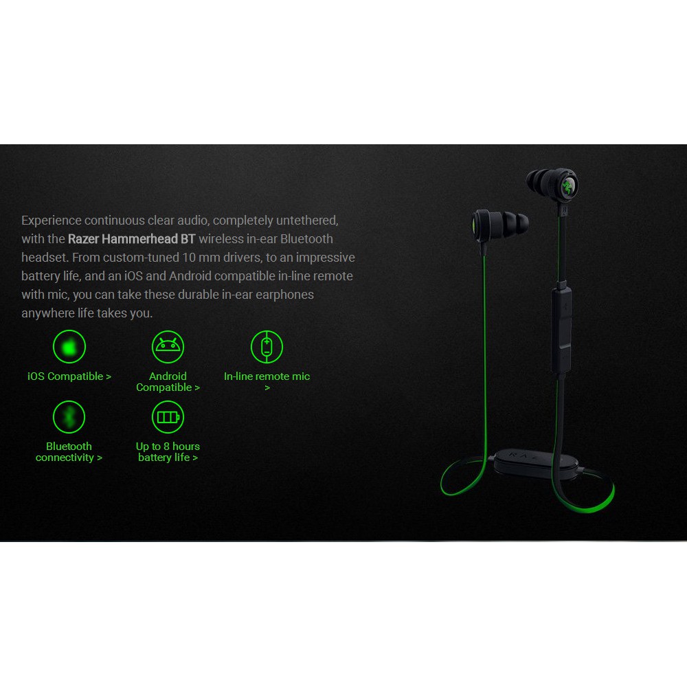 Earphone gaming razer hammerhead bluetooth bt original - in ear wireless