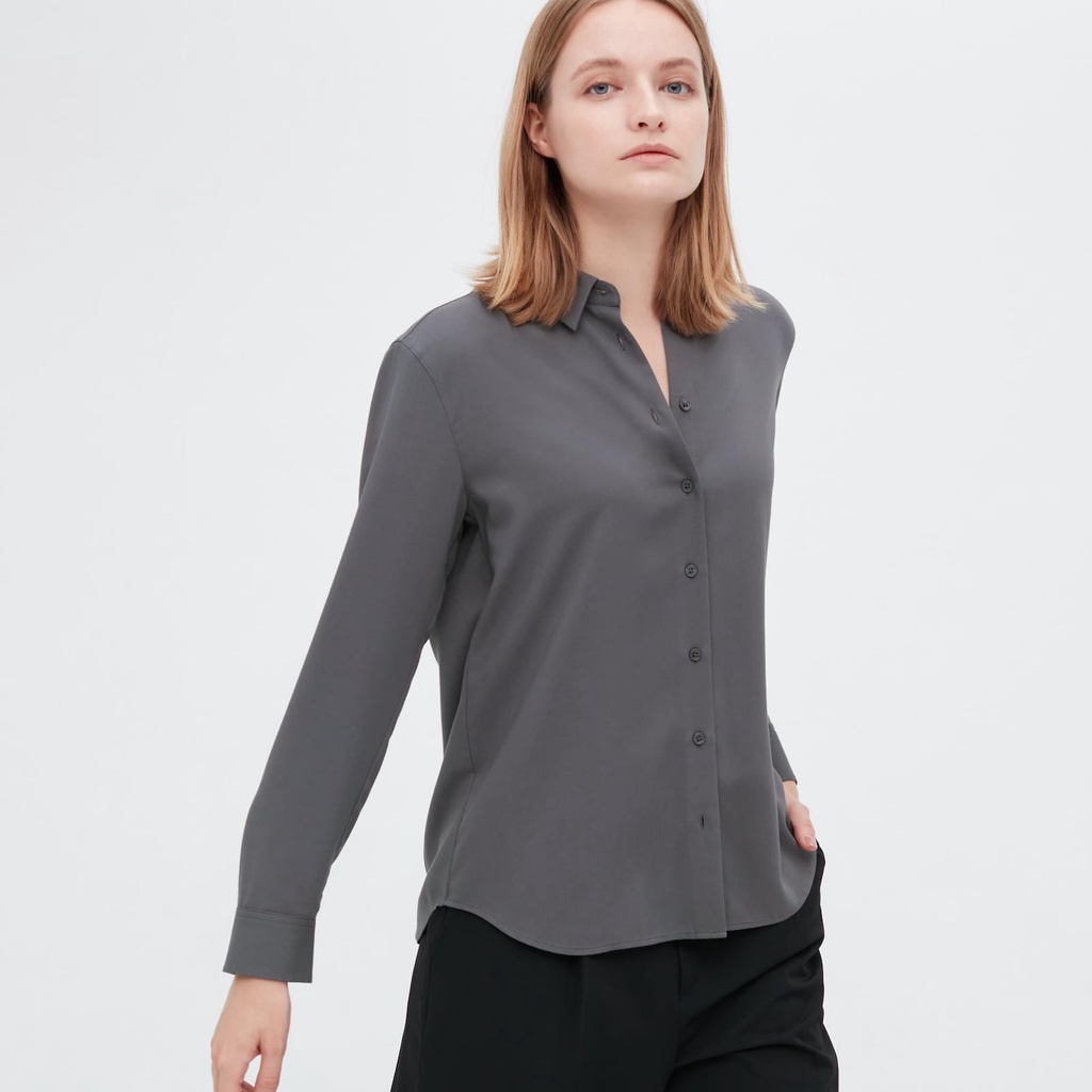 UNIQLO Women Kemeja Blus Rayon Lengan Panjang Wanita JASTIP BATBOY