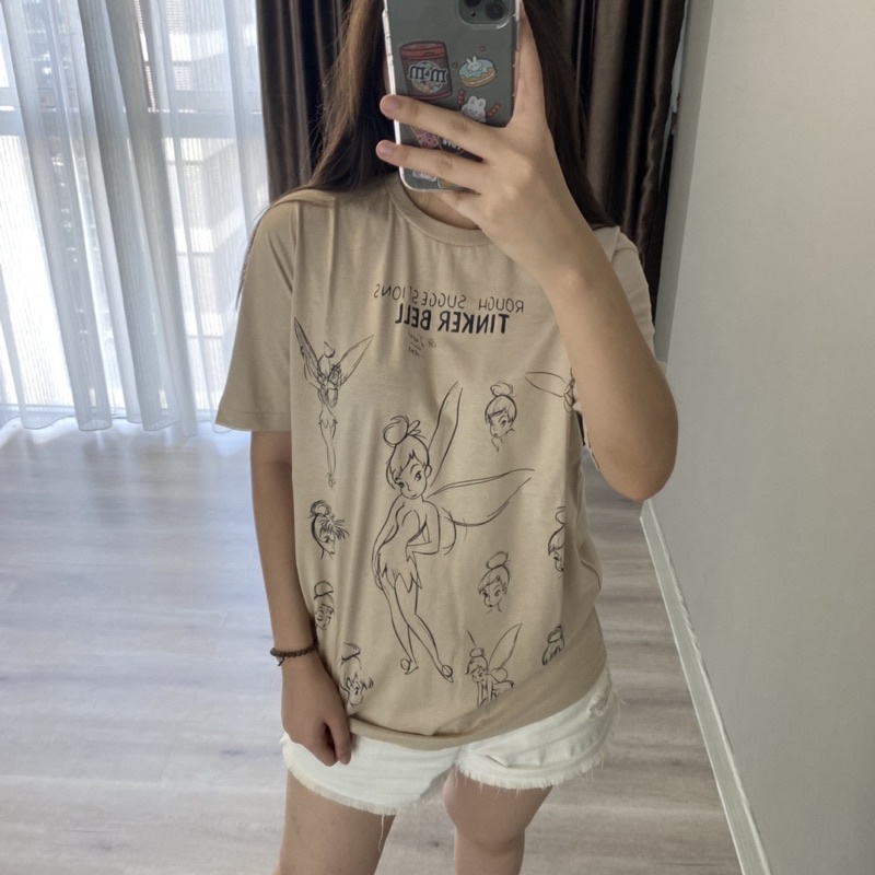 Zara Kaos Tinkerbell Peterpan Shirt T-Shirt Wanita Oversized