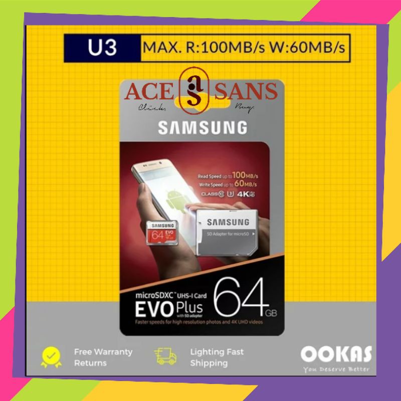 MicrosSD Samsung EVO Plus Memory Card 64GB C10 TF Card Micro SD 64G With Adapter I MicroSD I Samsung