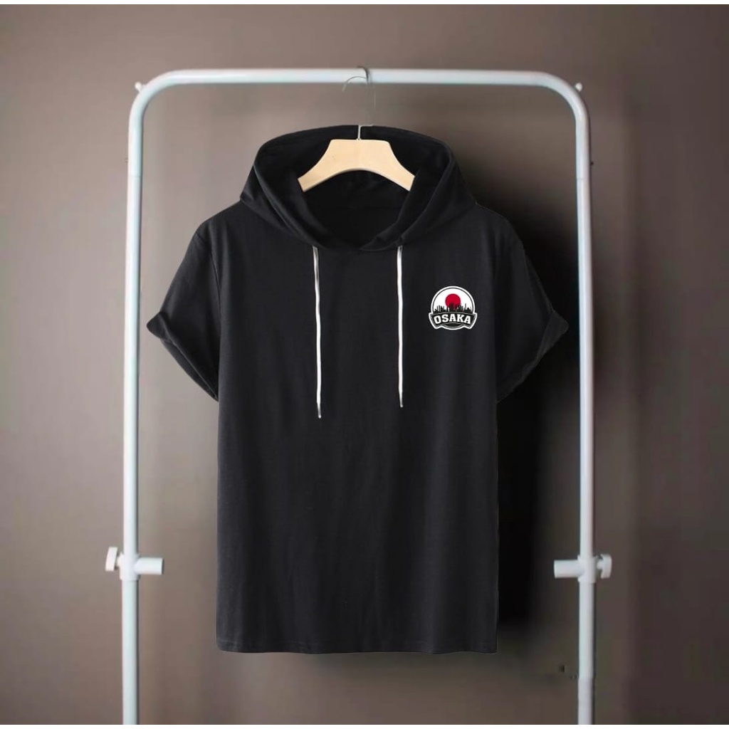 Kaos kupluk pendek OSAKA/kaos hoodie distro lengan pendek/baju atasan bertopi terlaris