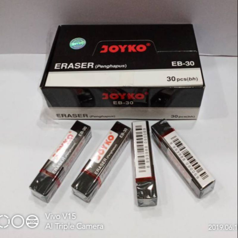 

penghapus Eraser joyko EB-30 warna hitam//ukuran panjang perpak isi 30 pcs
