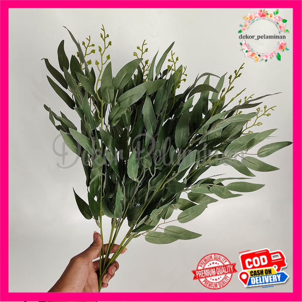 Daun Willow Cabang 5 - daun zaitun hiasan plastik - daun eucalyptus - hiasan import murah - hiasan D