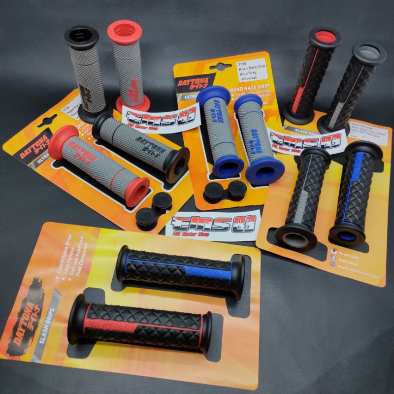 Handgrip handfat DAYTONA RACING Original Road Race Slash Super Stock Hand grip karet gas biru merah 