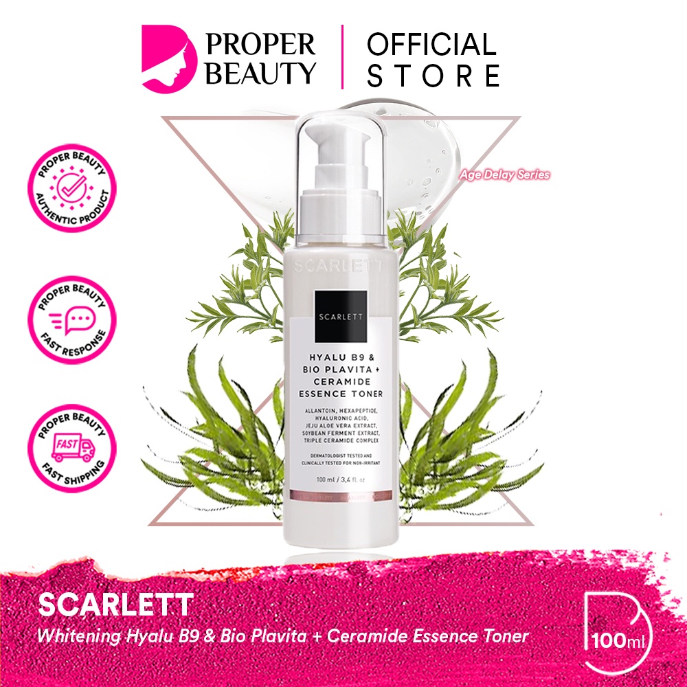 SCARLETT Whitening Hyalu B9 &amp; Bio Plavita + Ceramide Essence Toner Indonesia / Age Delay Series Skincare  Anti Aging / Face Care Pelembab Wajah / Cleanser Facial Wash Serum Day Night Eye Cream Moisturizer Sunscreen Mask / Body Brightly Acne Package Paket