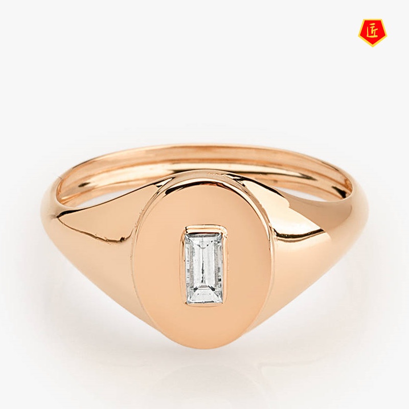 [Ready Stock]Creative 14K Gold Inlaid Square Diamond Signet Ring