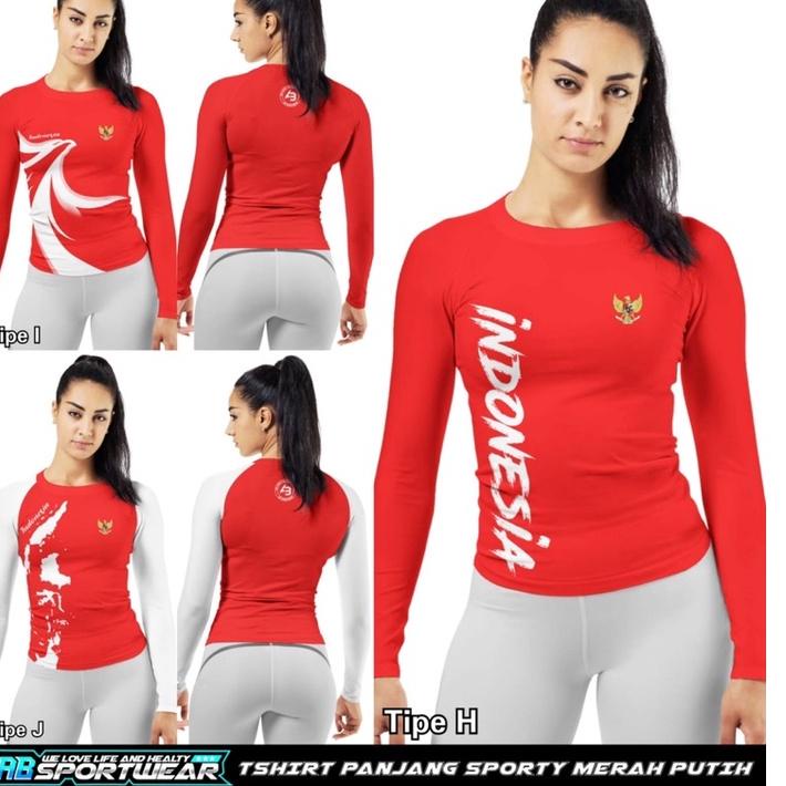 Menarik.. Tshirt Panjang Merah Putih AB Sportwear