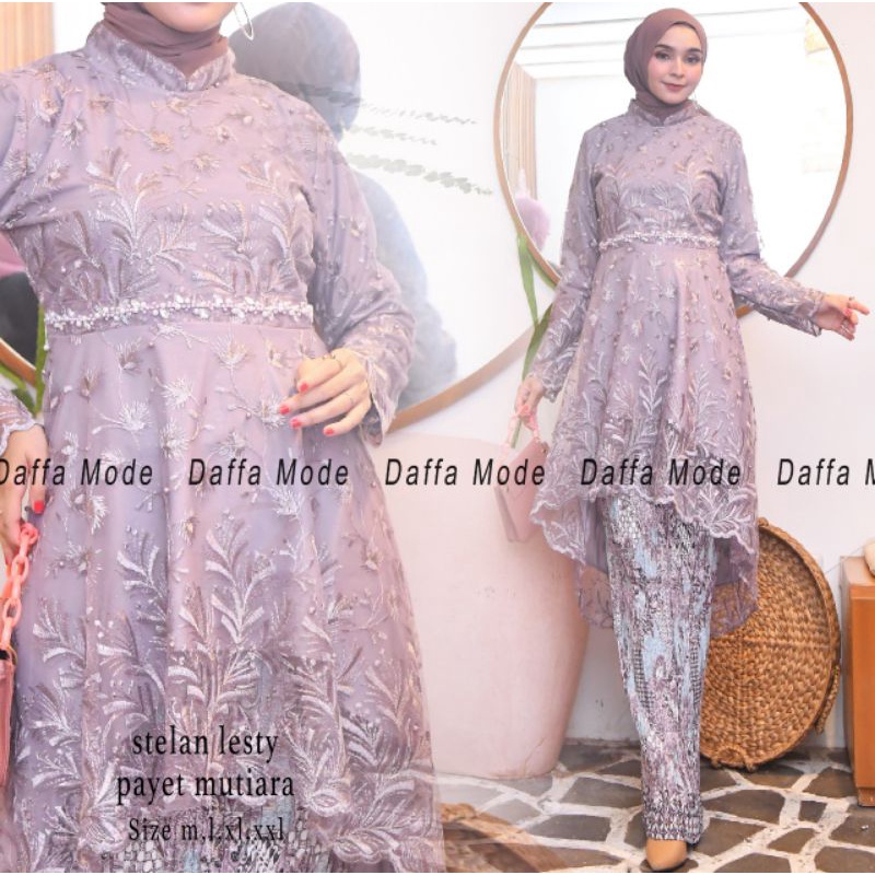 M_C.✓ KEBAYA TUNIK TERBARU - SET TUNIK LESTY PAYET MUTIARA - SETELAN KEBAYA MODERN - FREE MASKER