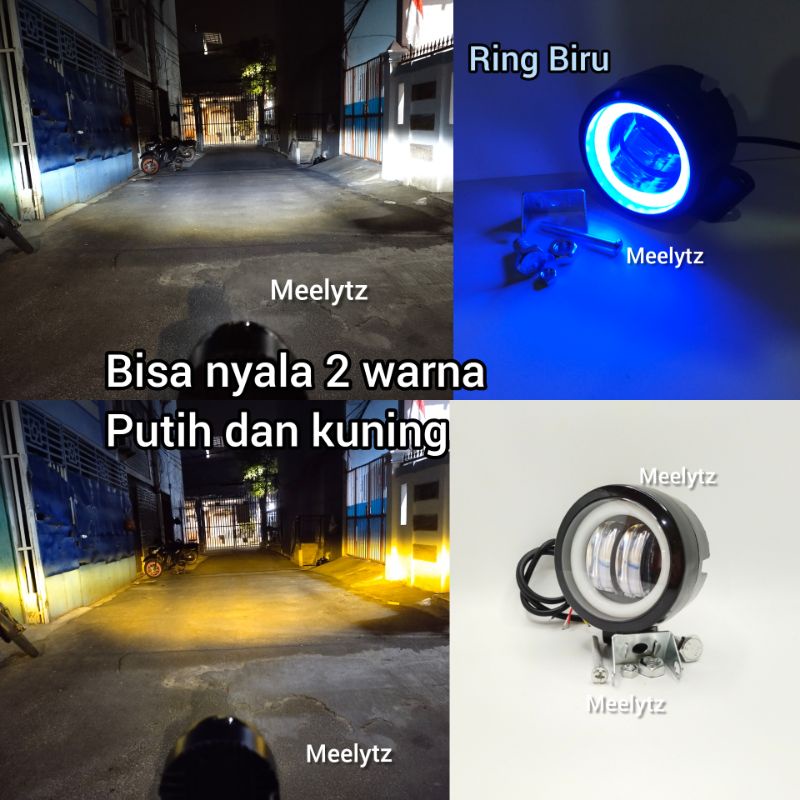 Lamou tembak sorot Led cree 2 mata Lensa 4D Bulat ring Biru Lampu tembak 2 warna Putih dan kuning