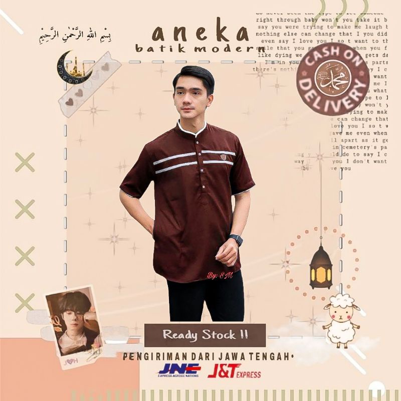 ATASAN BAJU MUSLIM PRIA BAJU KOKO KURTA QURTA MUSLIM PRIA LENGAN PENDEK IMPORT M L XL MOTIF GARIS LI